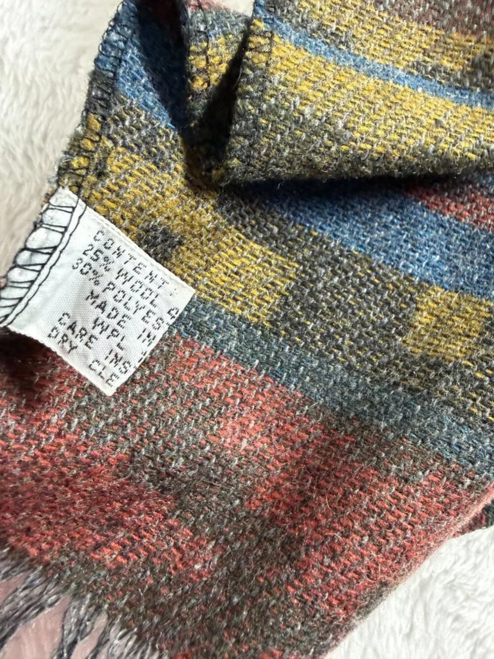 Vintage Multicolor Striped Fringe Scarf 56x7 Inches Woven Acrylic-Wool Blend